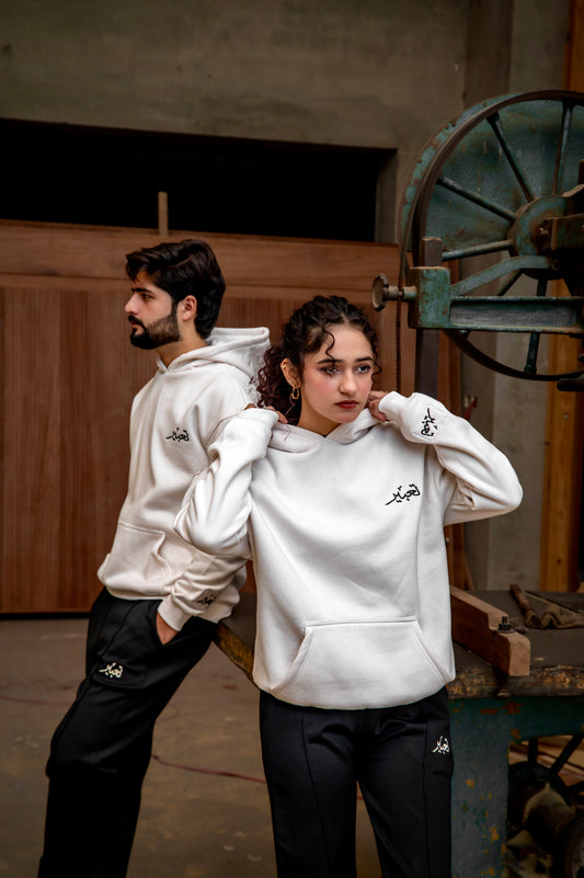 Drop Shoulder Cream White Hoodie