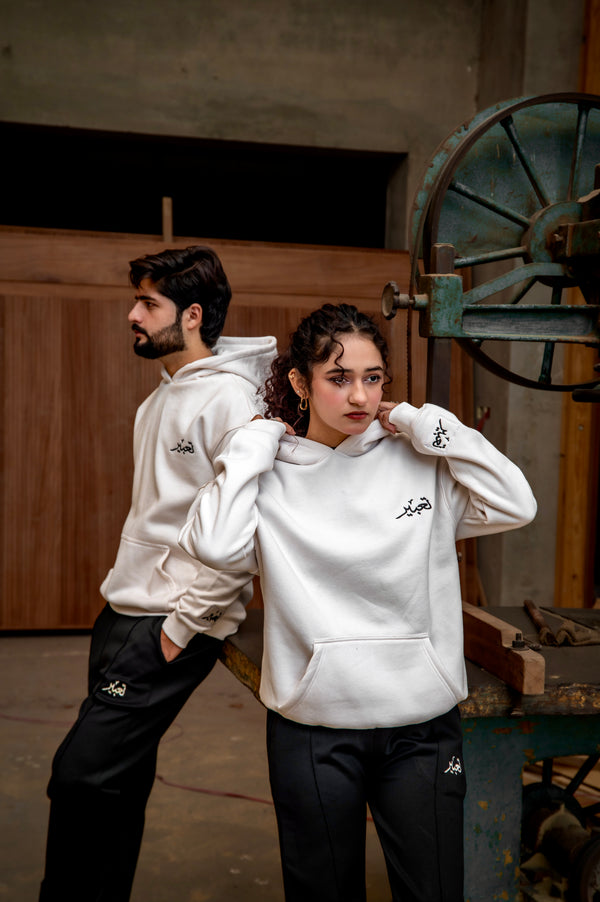 Drop Shoulder Cream White Hoodie