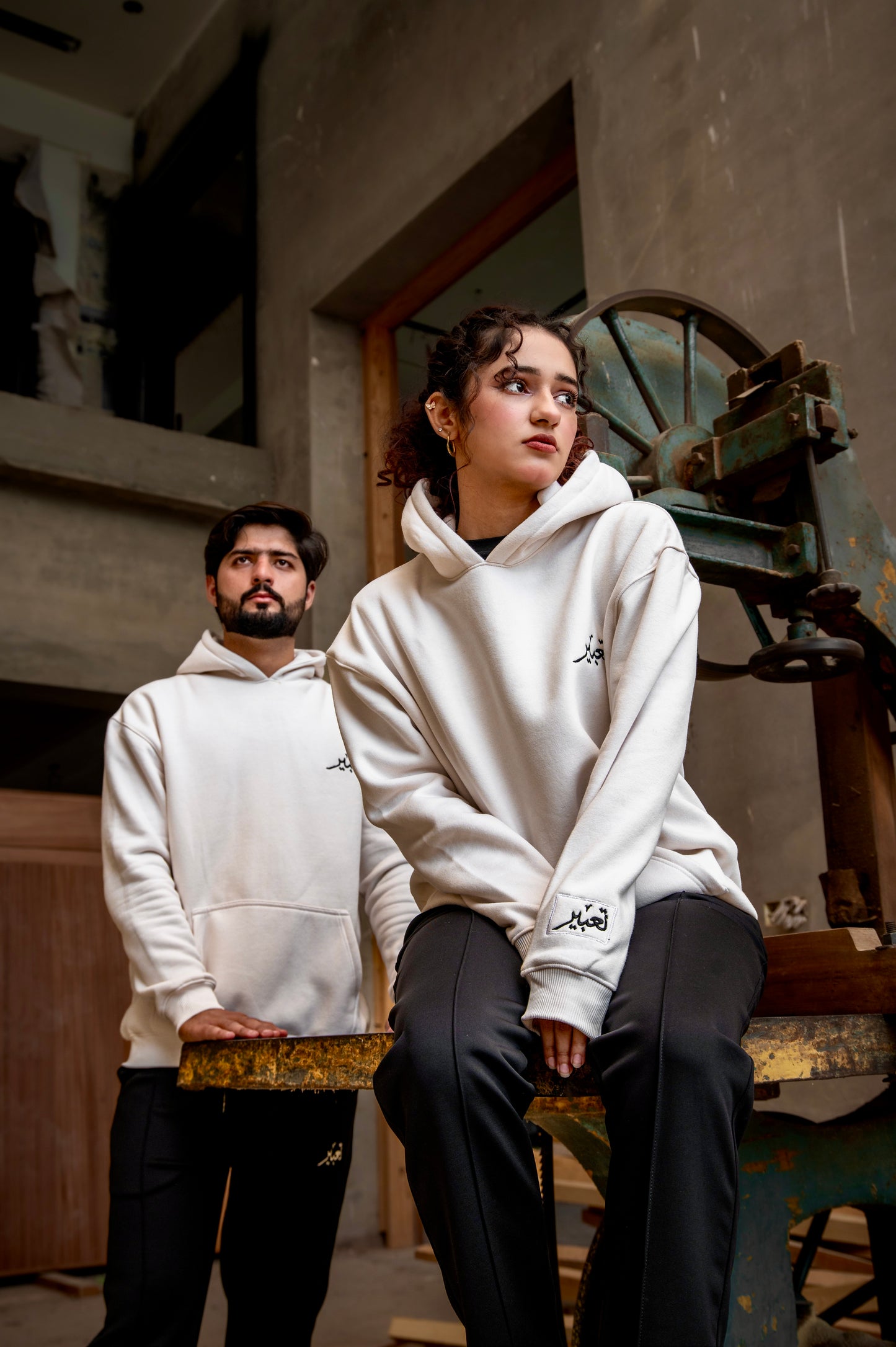 Drop Shoulder Cream White Hoodie