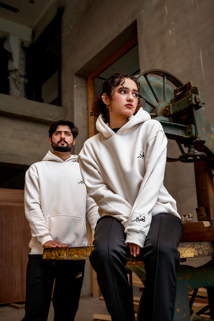 Drop Shoulder Cream White Hoodie