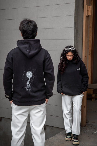 Drop Shoulder Black Hoodie