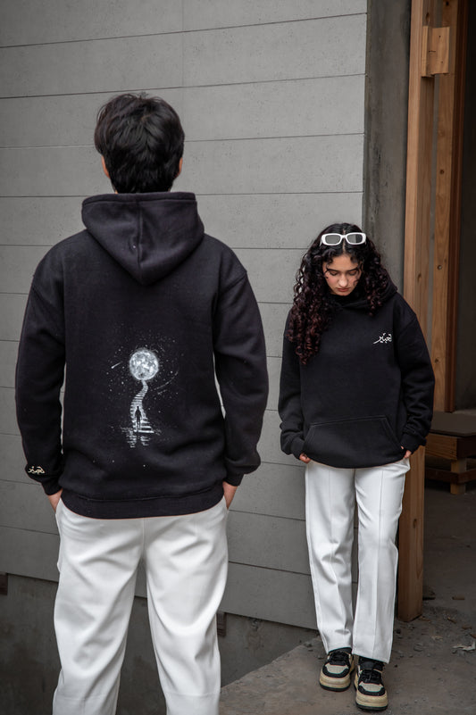 Drop Shoulder Black Hoodie